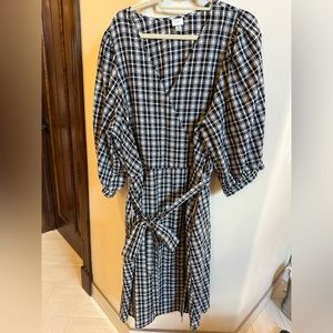 A New Day Black/White Gingham Faux Wrap Dress, 2X